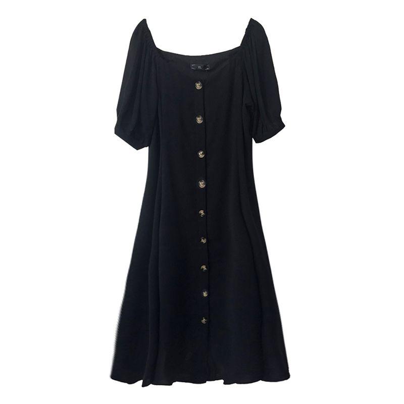 

Plus Size Summer Clothes Slim Looking European and American Chubby Girl s Dress Black 2XL