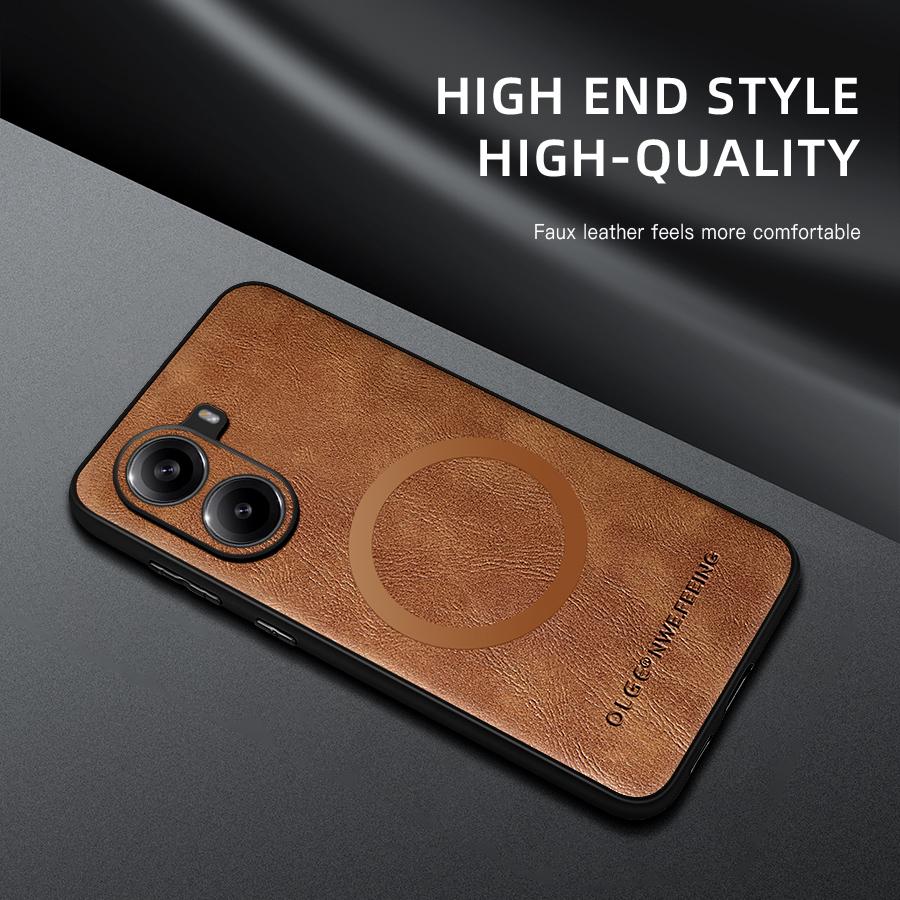 For POCO X7 X7 Pro Fine Hole PU Cow Pattern Leather Outer Magnetic Ring Soft Edge Anti-Drop Anti-Fingerprint Phone Case