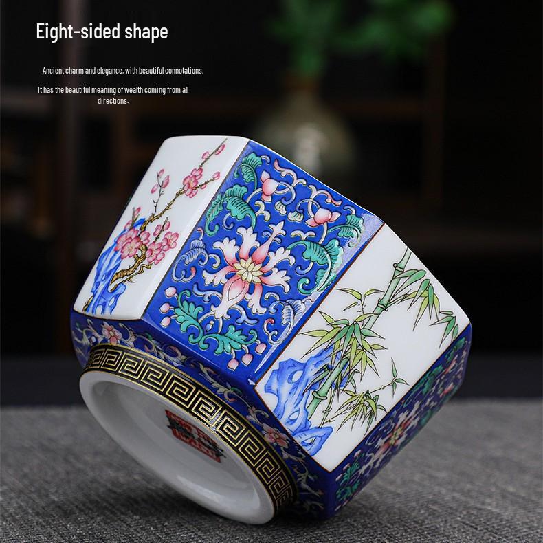 Enamel Master Cup: Exquisite High-End Octagonal Kung Fu Tea Set Souvenir