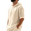 Men's Linen Hooded Short Sleeve T Shirt Lightweight Breathable Casual Summer Top Relaxed Fit Five Quarter Sleeve Pullover