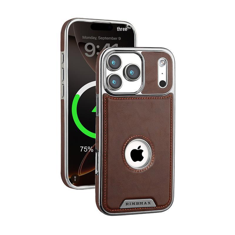Apple 17 Pro Max Leather Magnetic Case 16 Business Logo Electroplated Anti-Fall