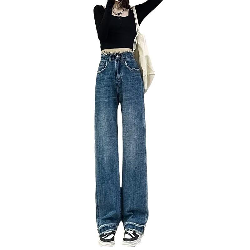 Retro Tassel Wide-leg Jeans Women's Autumn and Winter New High-waisted Loose and Thin Straight-leg Pants Spice Girl Fried Street Long Pants