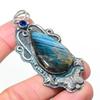 Natural Labradorite, Iolite 925 Sterling Silver Jewelry Pendant 3.03" AP-14569