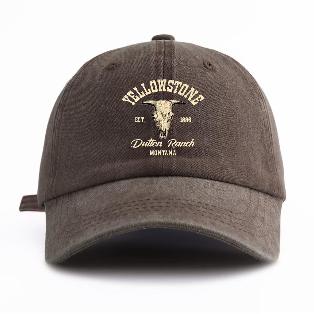 1pc Yellowstone Print Washed Baseball Cap for Adults, Minimalist Retro Style Casual Soft Adjustable Dad Hat, Perfect As Gift