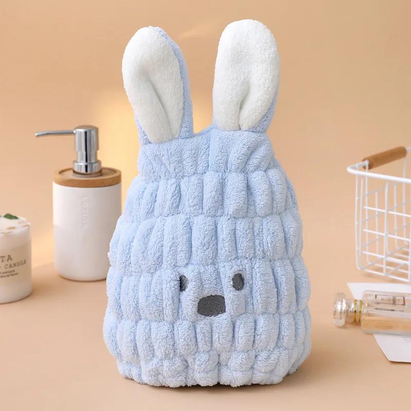 Cute Cartoon Coral Fleece Dry Hair Cap Baby Rabbit Ear Towel Thick Absorbent Quick Drying Soft Delicate Girl's Shower Cap