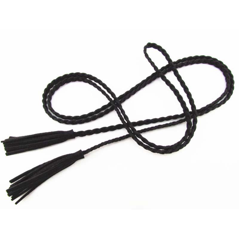 1шт кожаный дизайнерский плетеный пояс с кисточкой чёрный