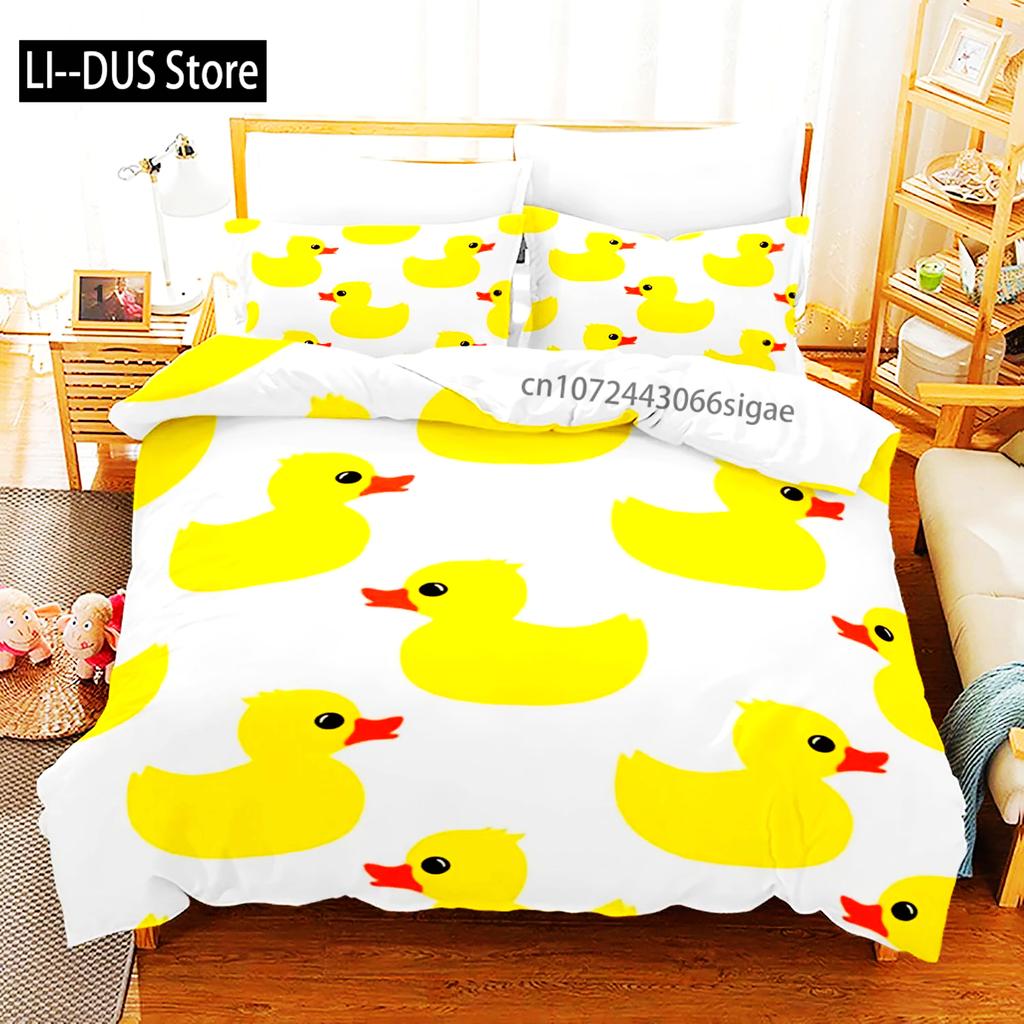 Gelbe Ente Bettwäsche Set Einzelbett Twin Full Queen King Size Kleine Ente Bettset Aldult Jungen Schlafzimmer Bettbezug Sets 3D Druck 015
