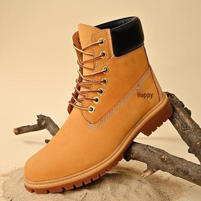 Men's Big Yellow Martin High-Top Workwear Boots, British Style, Mid-Top, Trendy Snow Boots, Plus Size Available.