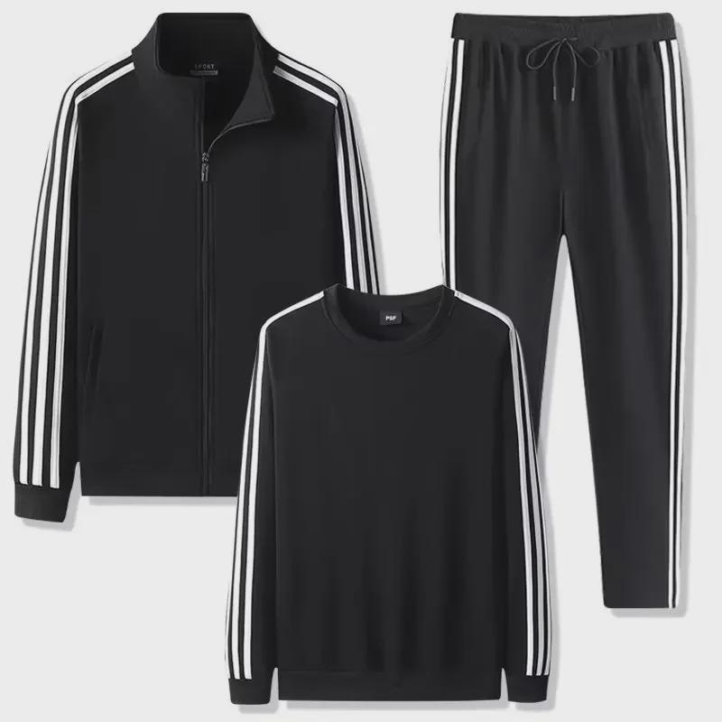 Men's Three-Piece Casual Sports Suit: Spring/Autumn Running Jacket with Three-Stripe Design