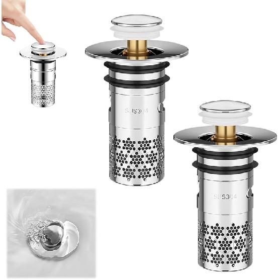 2025 Upgraded Bathroom Sink Stopper Hair Catcher, Stainless Steel Floor Drain Strainer, Pop-Up Sink Drain Strainer with Removable Strainer Basket,