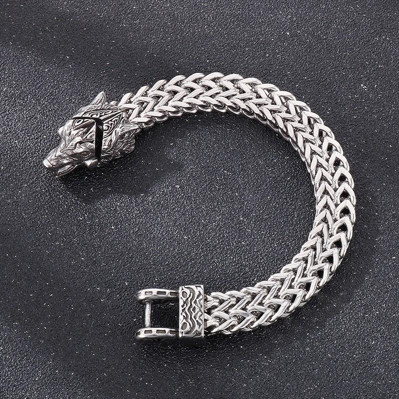 Edelstahl Tieranhänger Dickes Armband Herren Mesh-Kette Schwerer Armreif Wolf Schlange Adler Schmuck Klobige Accessoires
