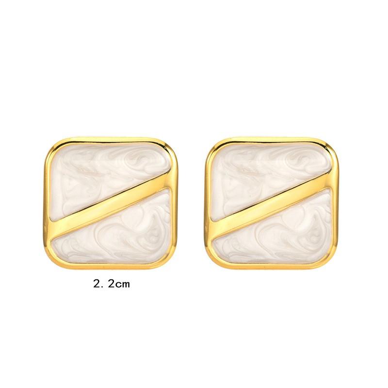 Niche Design Painted Oil Drop Square Earrings Women Trendy Gold Color Black White Enamel Stainless Steel Square Stud Earrings