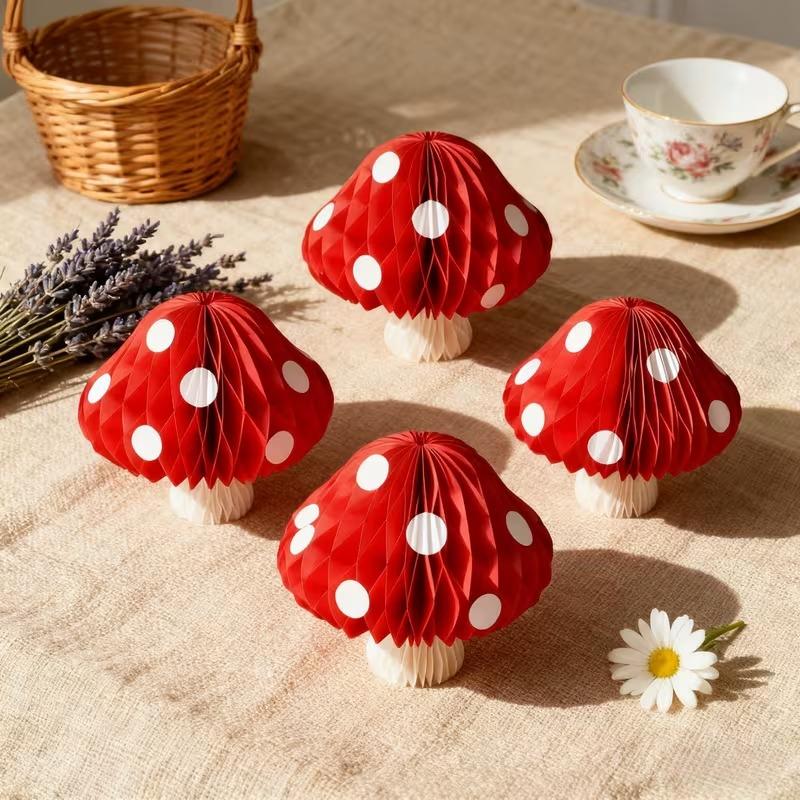 3D Mushroom Honeycomb Hanging Decoration for Easter Forest Theme Party Supplies Indoor Outdoor Birthday and Wedding Decor