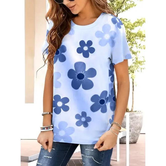 Sommer Rundhals Blumen Schmetterling Muster 3D Druck Top Modische Lässige Kurzarm Damen T-Shirts