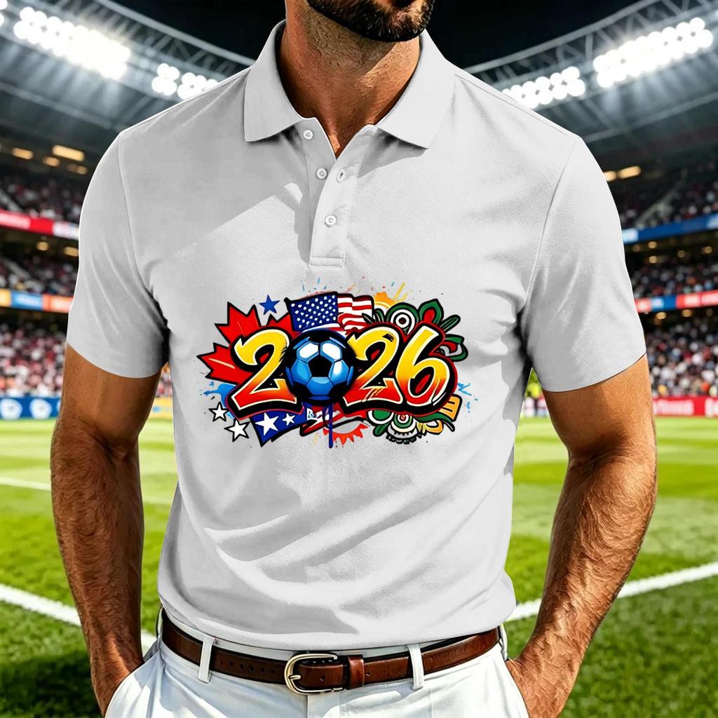Men's Casual Soccer Graphic Polo Shirt Quick-Dry Breathable Mesh Lightweight Short Sleeve Top with Collared Neck for Outdoor Sports