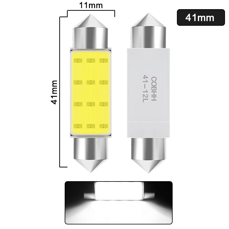 2 PCS C5W C10W Festoon 31mm 36mm 39mm 41mm LED Bulbs COB 12SMD 12V 7000K White Car Interior Dome Reading License Plate Lights