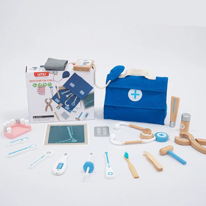 Childrens Pretend Wooden Play Set With Doctor Kitchen Tools Development Skills Doctor Set