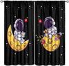Kids Outer Space Curta, Universe Themed Earth Moon Rockets Stars Window Drapes, For Boys Girls Room Bedroom Living Room