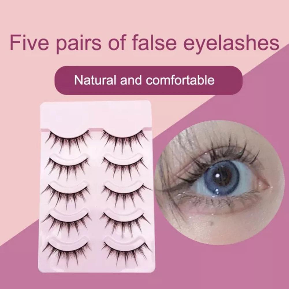 

5 pairs of natural 3D thick and fluffy false eyelashes, handmade eyelashes eyelids portable, cu K5R6 black-2