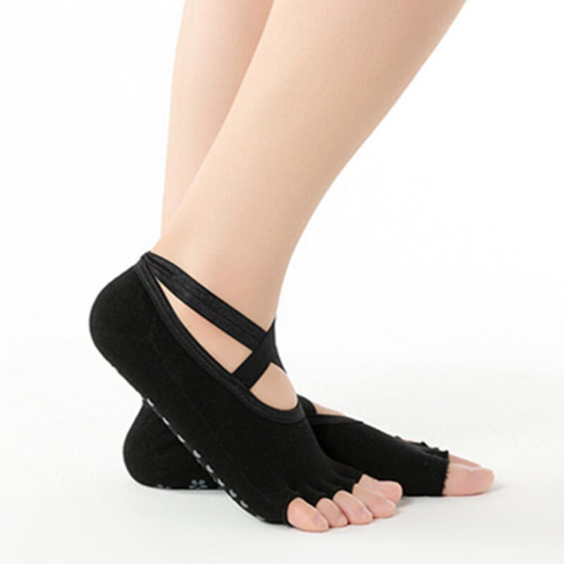 Lina Cross Open Toe Yoga Socks (Black)