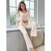 2Pcs/set Fancy Underwear Women's Homewear Lace Long-sleeved Trousers Stretch College Students Home Wearable Pajamas for Women
