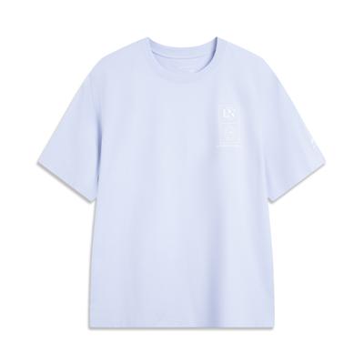 Li Ning Sports Lifestyle Series Casual Simple Letter Round Neck Pullover Short Sleeve T-Shirt Men T-Shirt Frost-Blue AHSV481-2