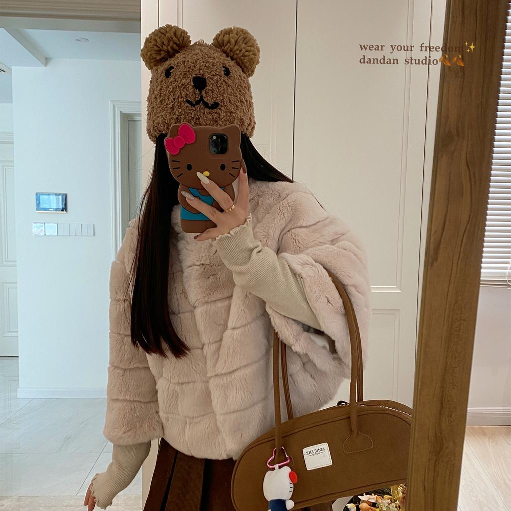 Women's fashion short fur jacket temperament celebrity nine-quarter sleeve small stand-up collar imitation rabbit plush jacket