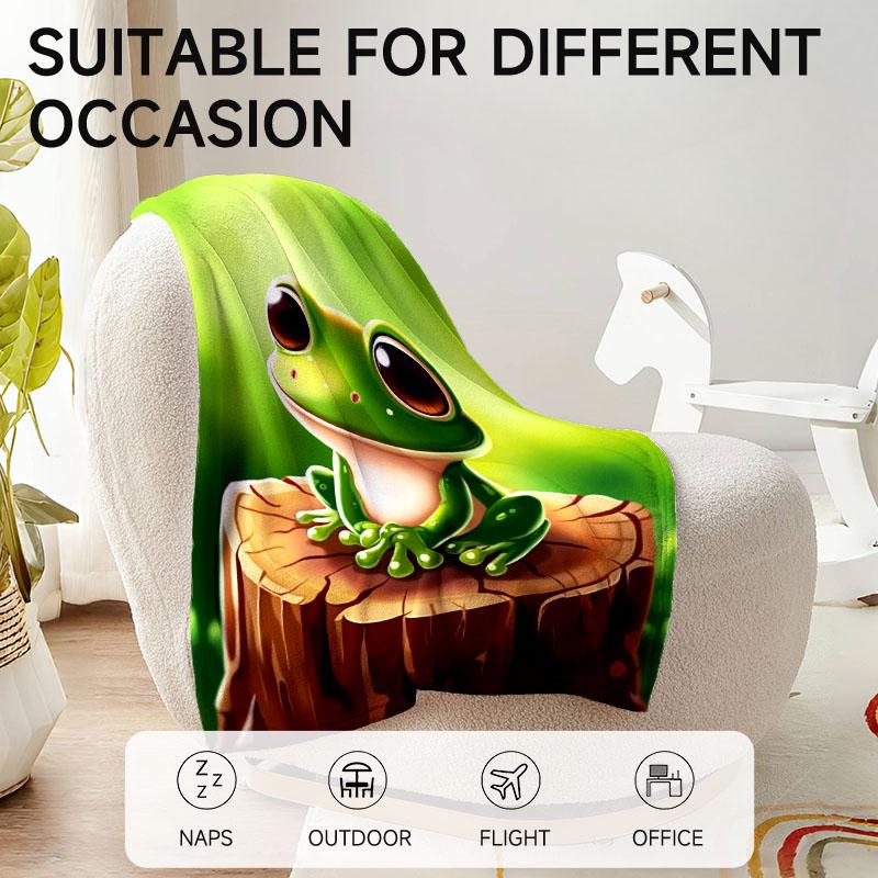 1 Piece Green Frog-themed Flannel Blanket, Soft, Suitable for Sofa, Bed, Office, All-season Use.