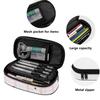 Pencil Pouch Printed 300D Polyester Zip Around Closure with Main Compartment Mesh Pocket and Pen Slots for Daily School Use
