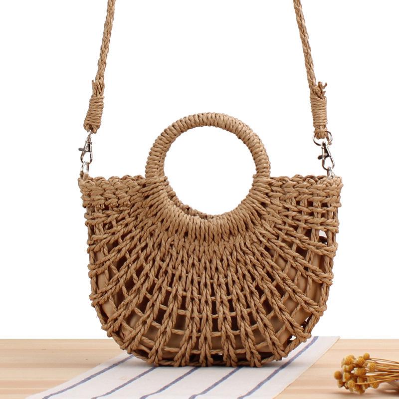 

Minimalist Half-Moon Woven Beach Bag – Handmade Paper Rope Design
