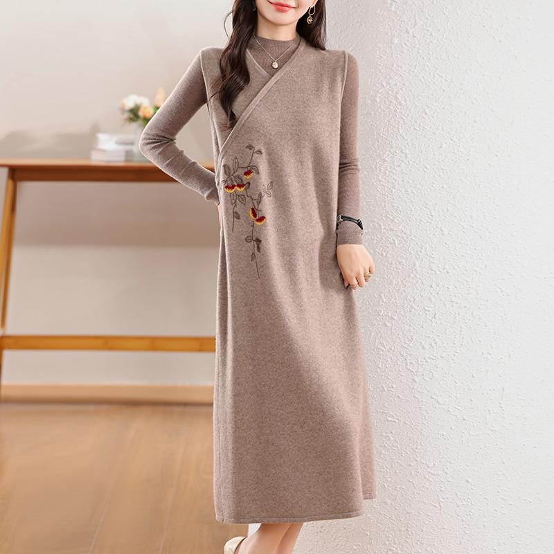 Dámské kašmírové šaty Qinghe kašmír 30% kašmír 70% vlna podzimní a zimní kašmírová sukně měkká a teplá