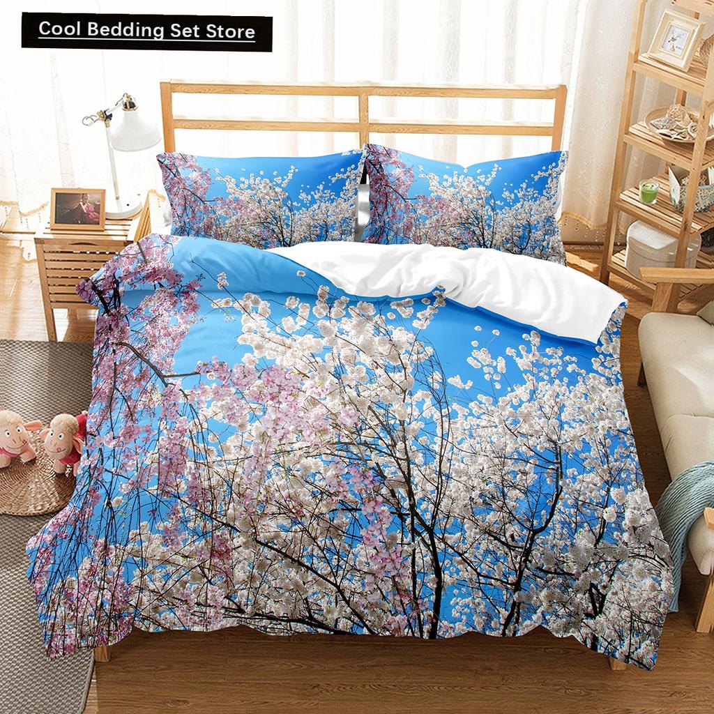 Spring Flowers King Queen Duvet Cover Colorful Floral Bedding Set Cherry Blossoms Quilt Cover 2/3pcs Polyester Comforter Cover