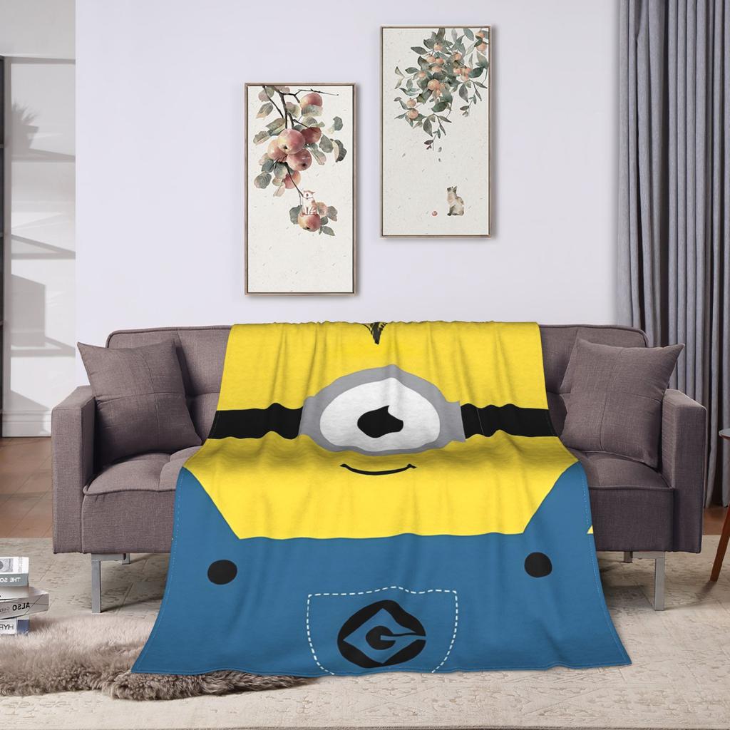 Cartoon M-Minions Face Print Flannel Blankets Winter Warm Soft Throw Blanket for Kids Adult Bedroom Bedspread Sofa Bed Cover
