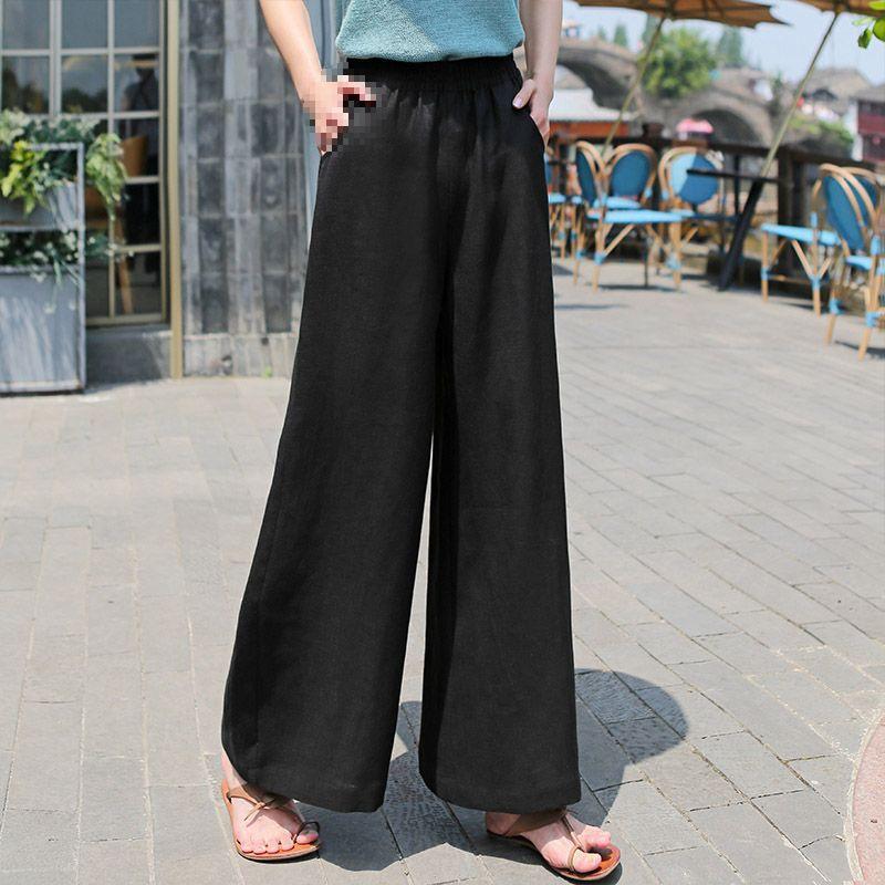 Linen Wide-Leg High-Waist Summer Pants for Women: Casual, Loose-Fit Drape Style
