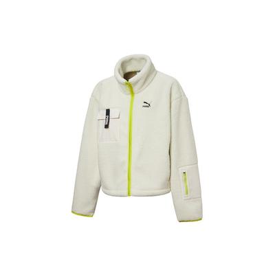 Contrast Collar Zip Sherpa Fleece Sweatshirt Jacket Unisex Outerwear Off-White 530495-01