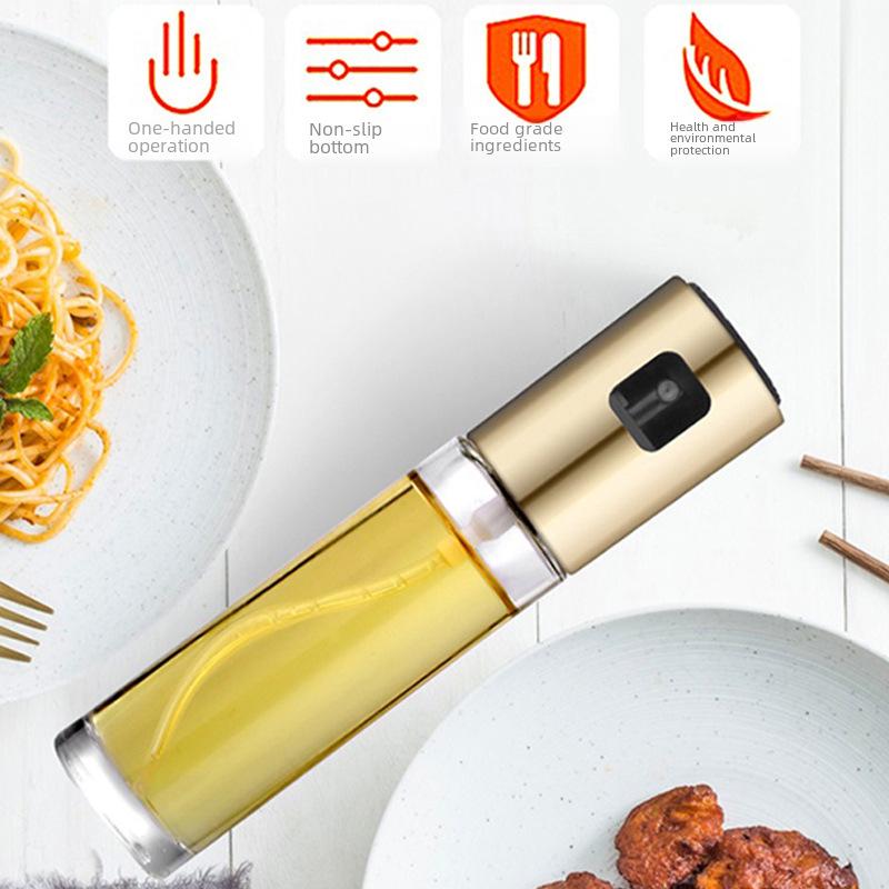 Transparent Borosilicate Glass Oil & Vinegar Spray Bottle - Push-Type for Kitchen Seasoning
