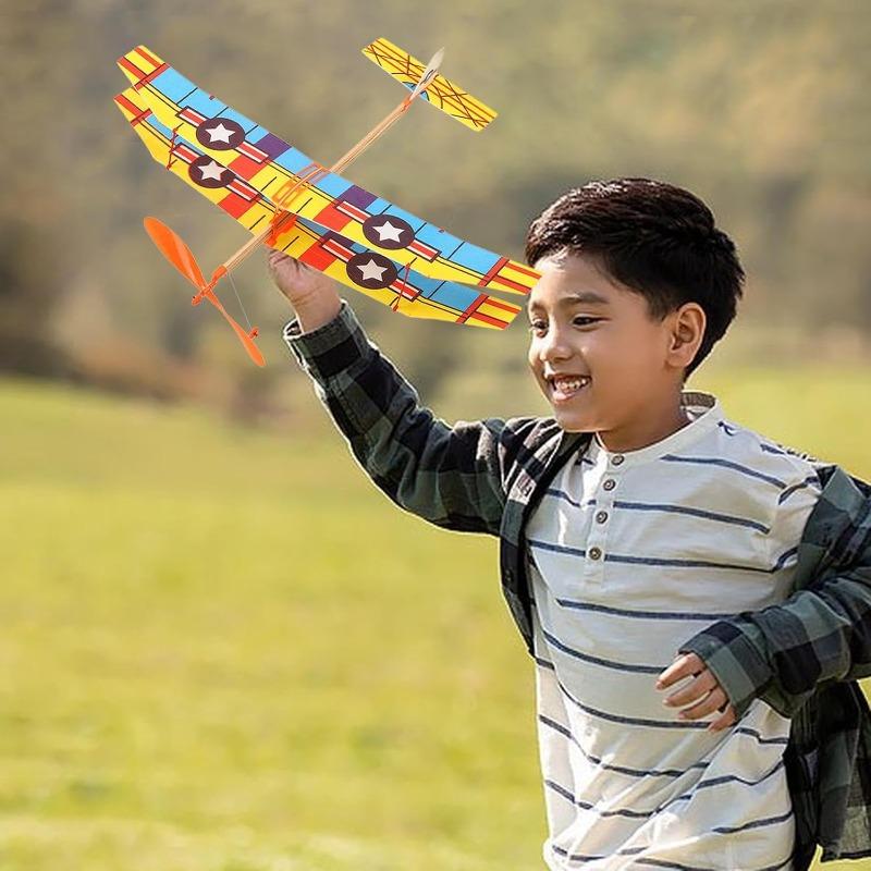 Rubber Band Powered Airplane - Balsa Wood Glider Model Toy for Outdoor Sports Throwing Aircraft for Kids & Adults(Random Color)