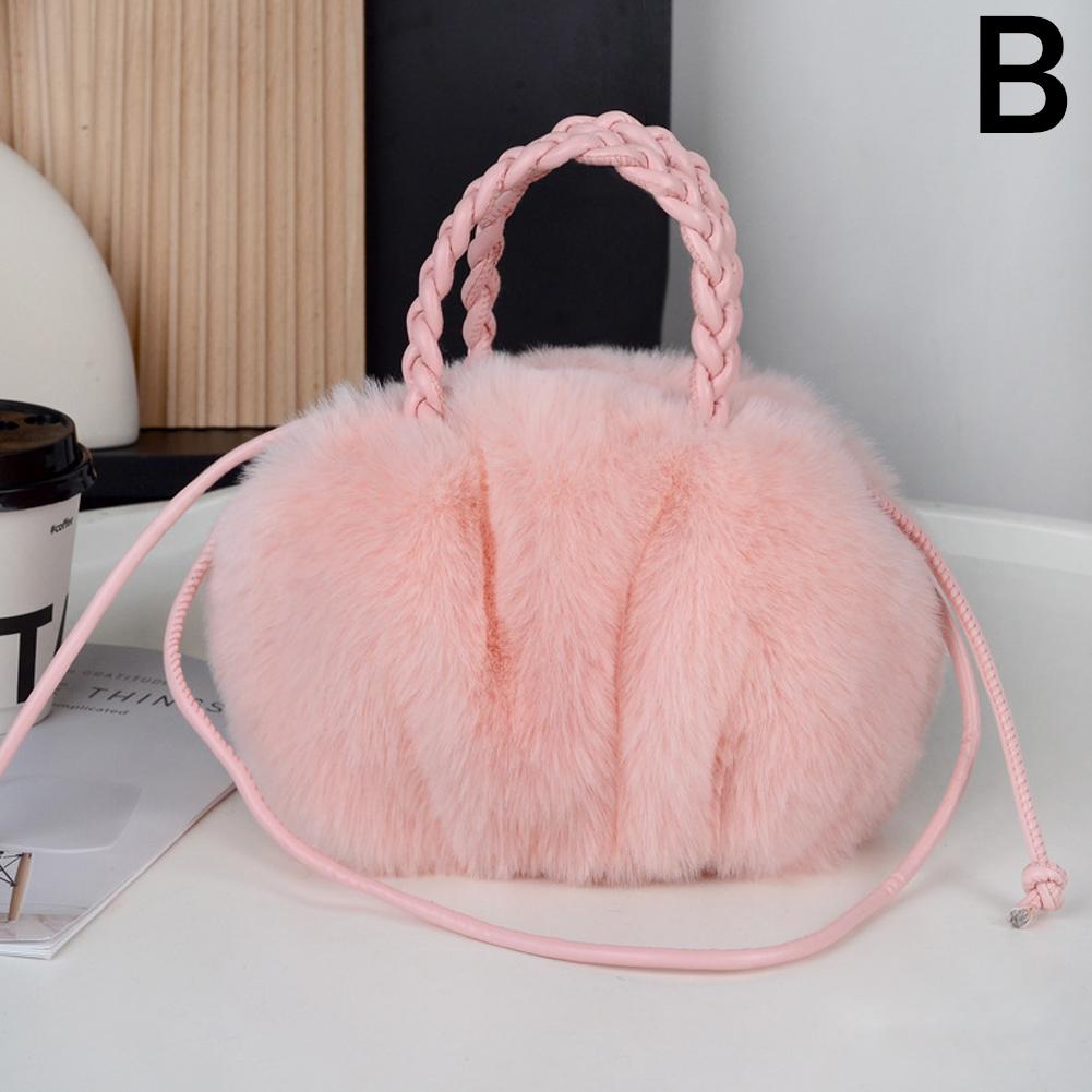 

Розовые сумки-кроссбоди из тыквы, плюшевые сумки для женщин, новые модные сумки-тоут из искусственного плиссированного плюша Q2X6 Korean pink-One size