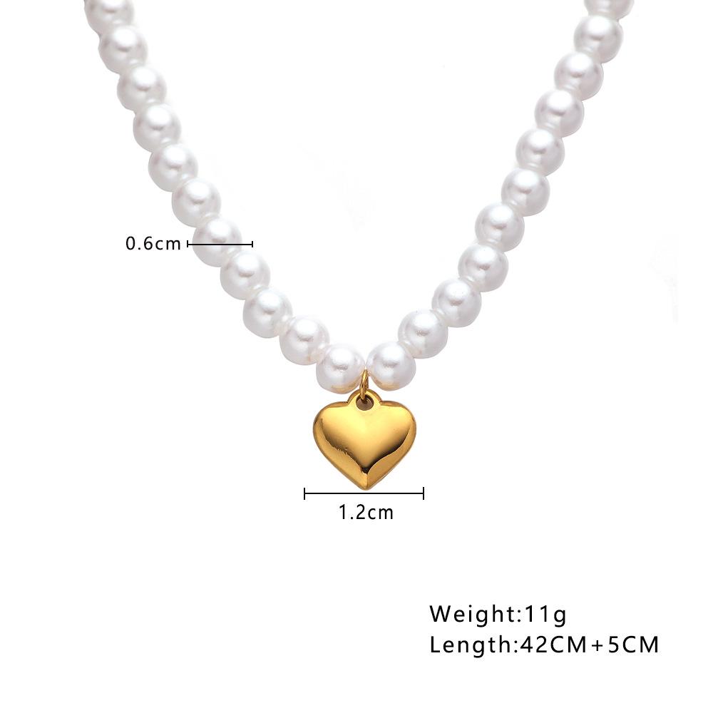 European & American Heart Pendant Titanium Steel Necklace with Pearl Clavicle Chain золотой