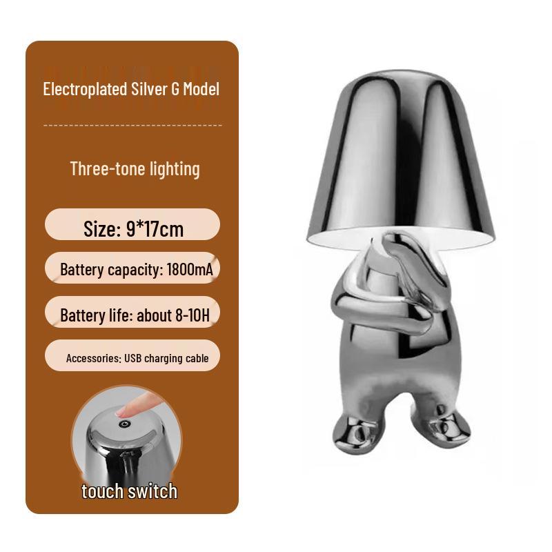 Creative Thinker Electroplated Gold Table Lamp: Rechargeable Night Light & Bedroom Ornament