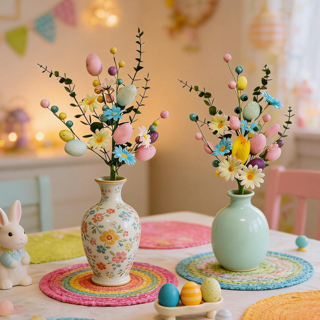 1PC Easter Egg Floral Stems Artificial Daisy Eucalyptus and Berry Sprigs for Vase Centerpiece and Spring Home Easter Decor