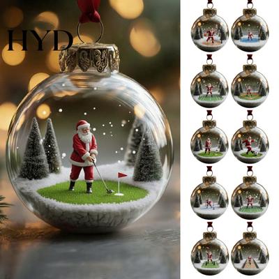Christmas Hanging Pendant Santa Claus Decoration Clear Ball Playing Tennis Golf Decor Soccer Basketball Badminton Xmas Tree Ornament Party Essential