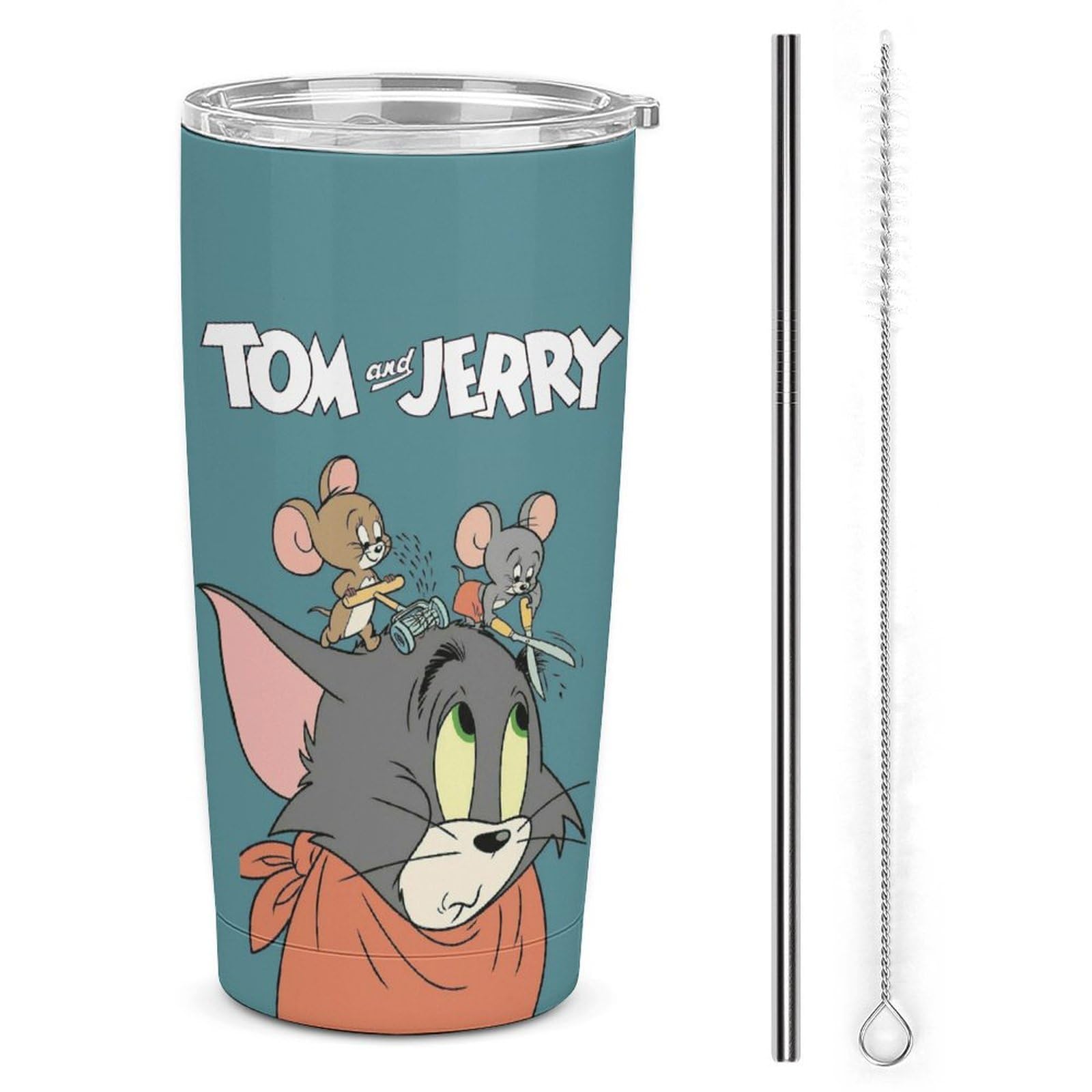 

Tom and Jerry Tumbler, Mug, Coffee Cup, Convenience Store Cup, Insulated, Direct Drinking Stainless Steel Water Bottle, with Lid, Portable, Straw,