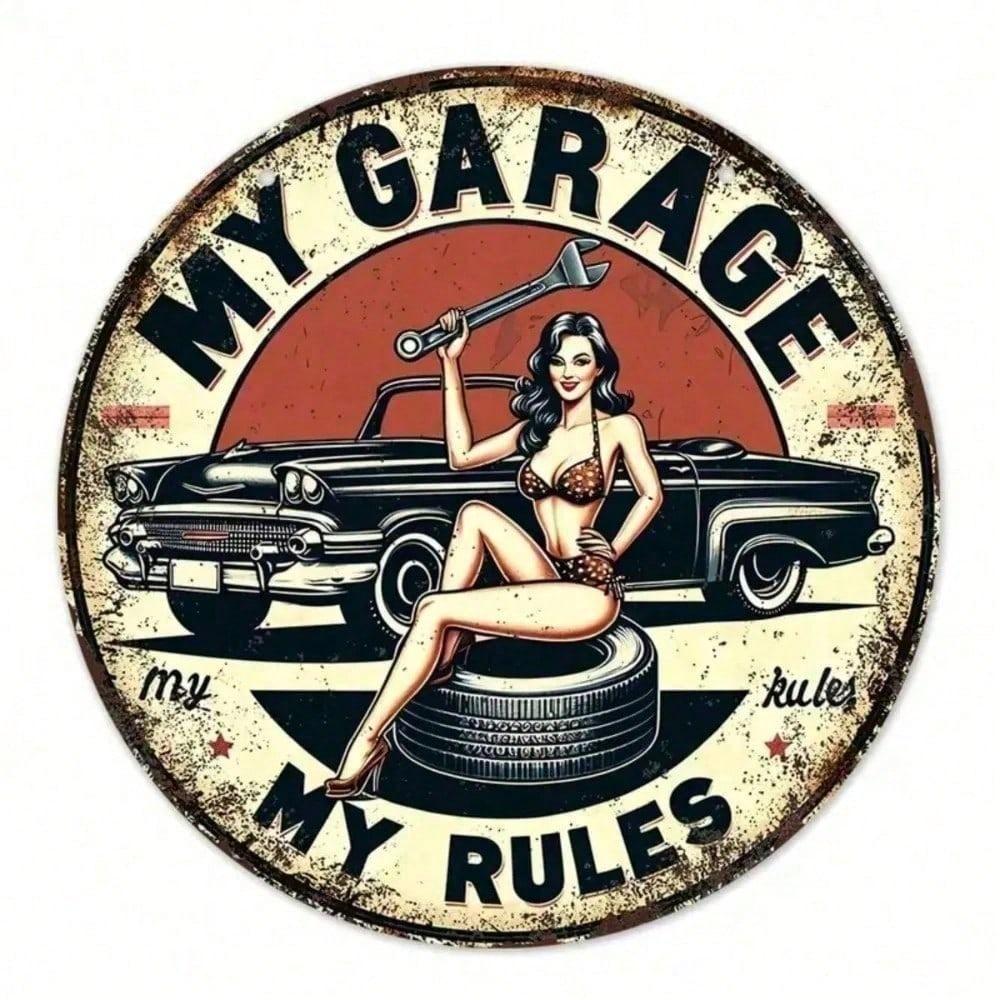 Vintage Round Tin Sign 8x8 Inch Retro Metal Wall Art Garage Man Cave Decor Industrial Pub Bar Workshop Decoration