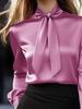 European and American Autumn Lace-Up Satin Long-Sleeve Women's Shirt