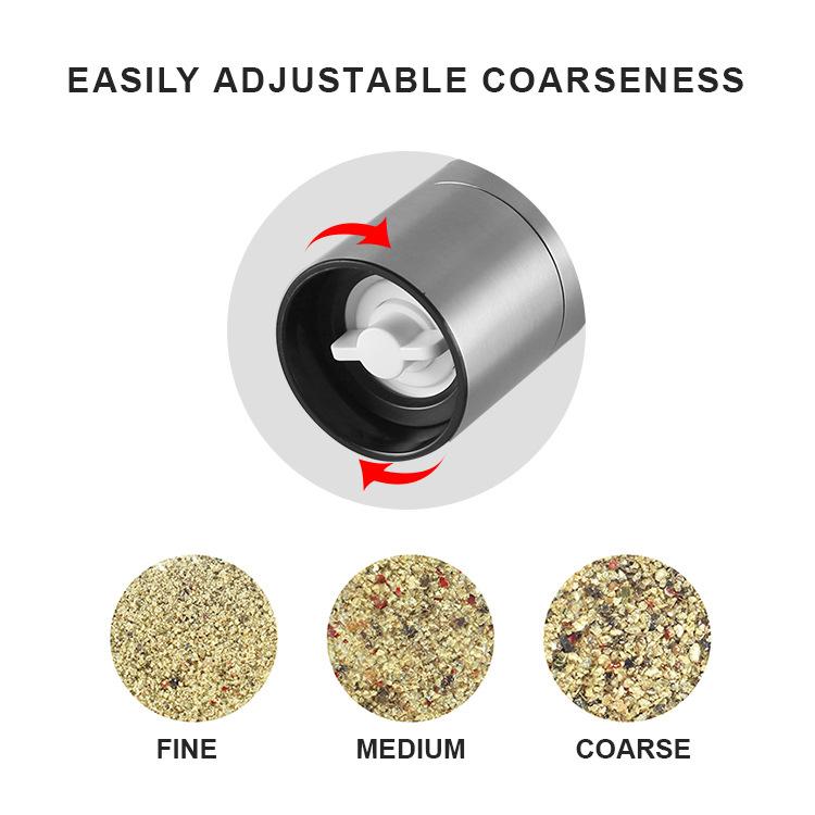 Pepper Salt Grinder,Pepper Mill for Kitchen,Stainless Steel Adjustable Coarseness Pepper Grinder Ceramic Rotor Salt Grinder