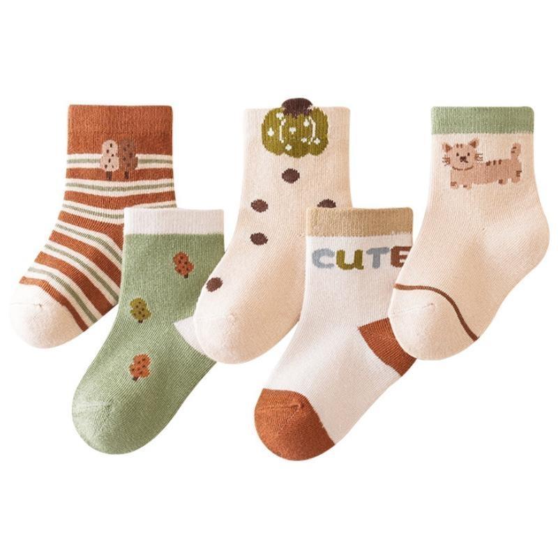 5Pairs/set Baby Socks Cotton Spring Autumn Cartoon Animal Children's Medium Tube Sock Cute Toddler Girls Boys Socks
