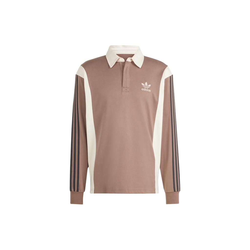 adidas Originals Rugby Shirt Three Stripe Color Block Polo Long Sleeve Vintage Rugby Top Men Tops Brown IS1405