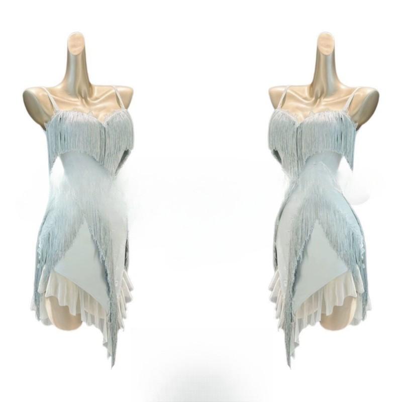 Latin Dance Performance Dress With Fringe Sequins Womens Sleeveless Backless Stage Costume Competition