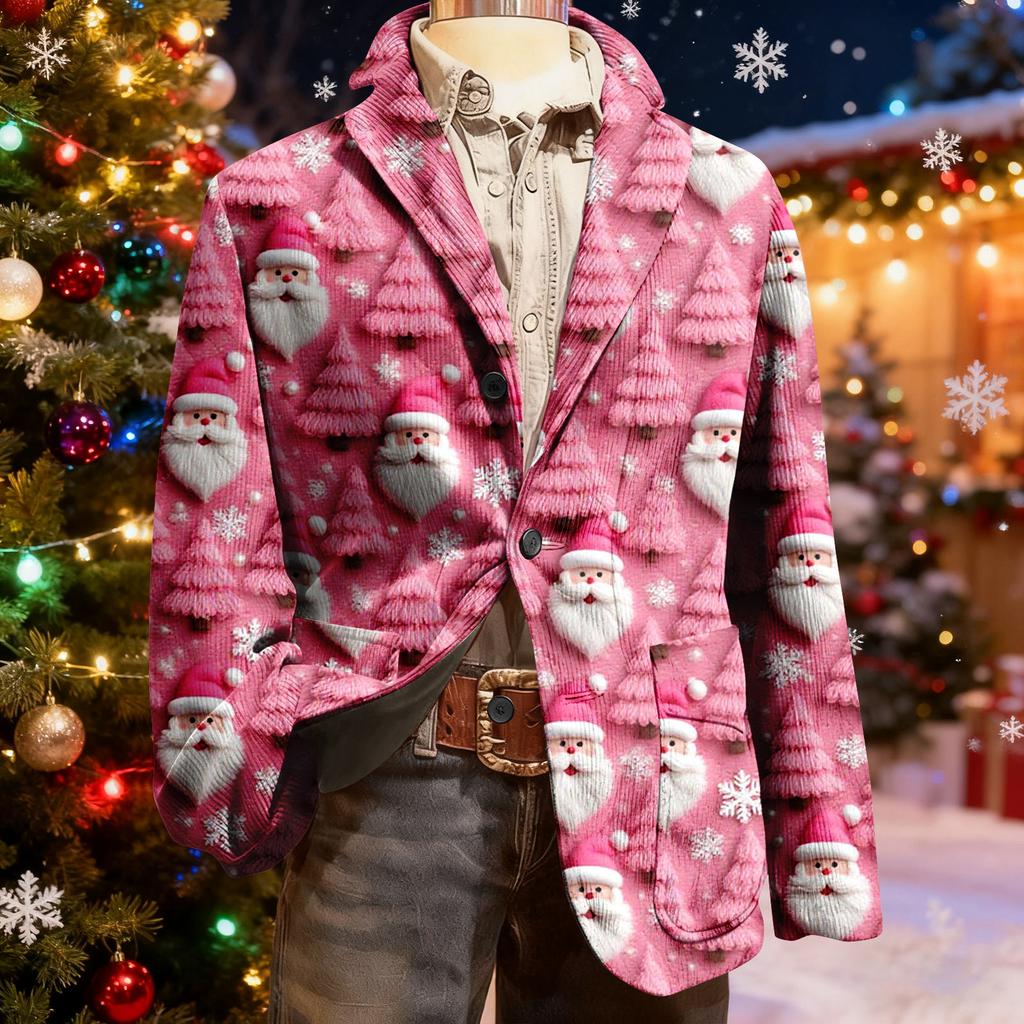 Herren Hässlicher Weihnachten Kord Warmtaschen Anzugjacke Strickjacke Herren Freizeitanzug